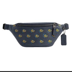🐠Coach Navy Leather Belt Bag with Yellow Embroidered Motifs